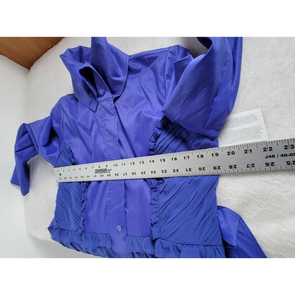 Samuel Dong Womens Ruffle Trim Pleated Trench Coat Cobalt Large New - Picture 8 of 9